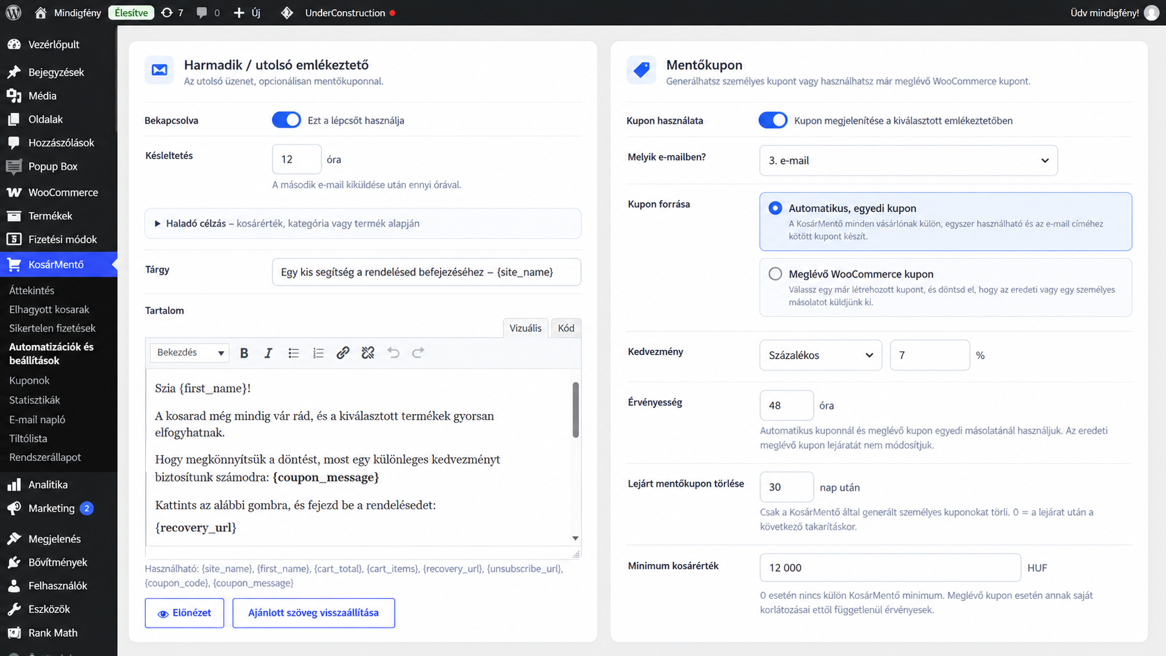 KosárMentő – WooCommerce elhagyott kosár visszaszerző plugin - Image 6
